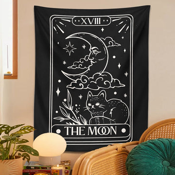 moon cat tarot card witch aesthetic wall hanging tapestry roomtery