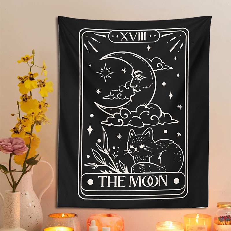 moon cat tarot card witch aesthetic wall hanging tapestry roomtery