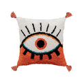 tufted tassels cushion cover orange and white background with embroidered eye aesthetic pillow roomtery