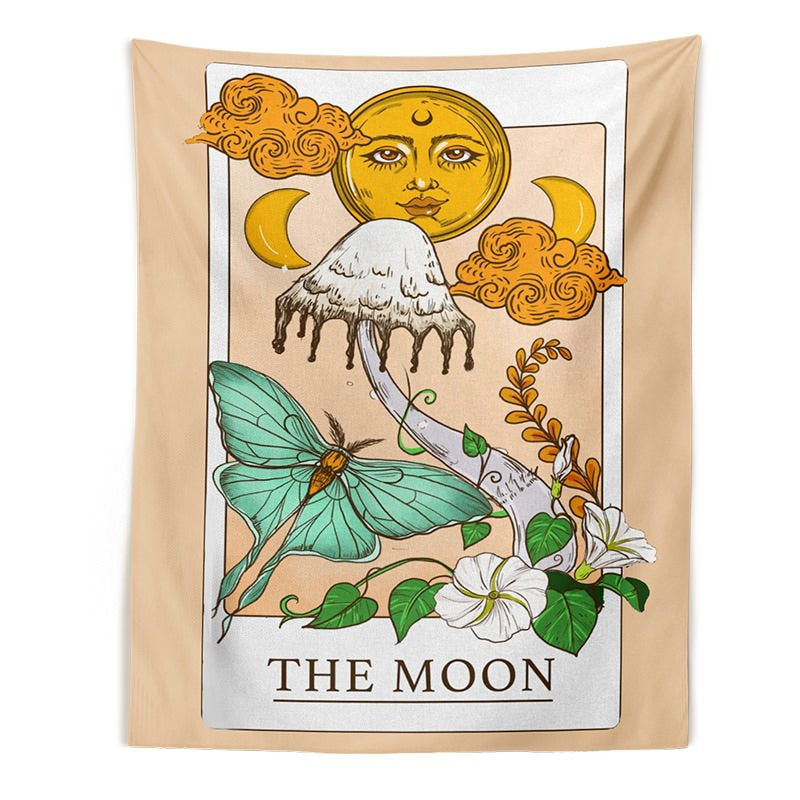 the moon tarot mushrooms tapestry fairycore witch room aesthetic decor roomtery