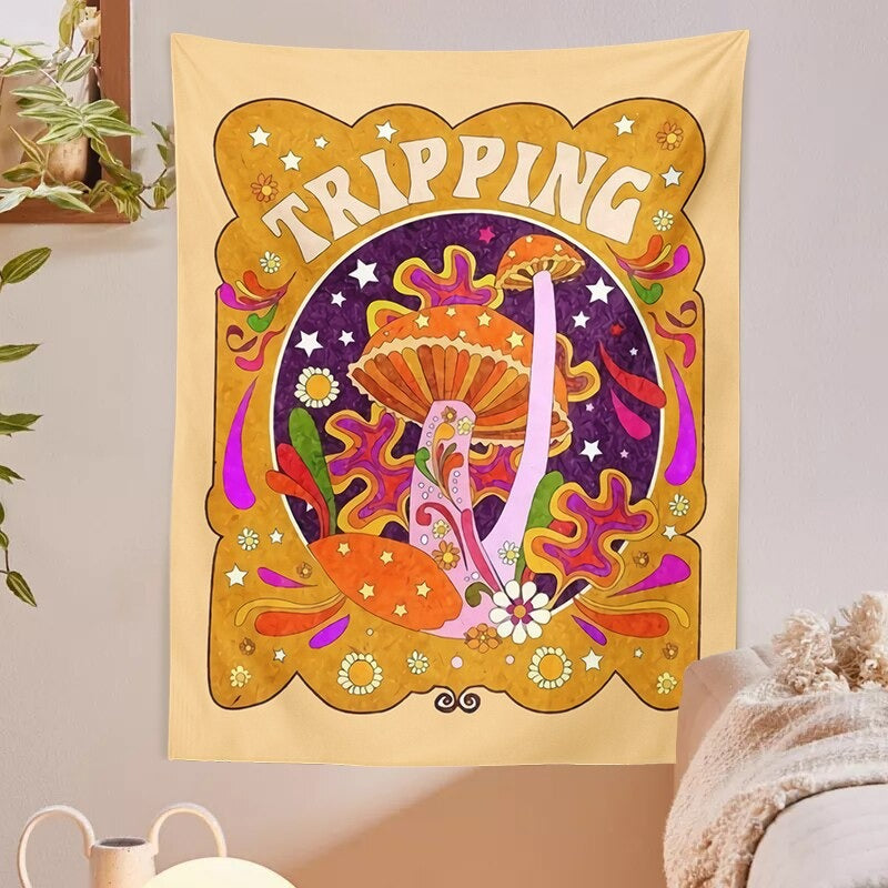 70s vintage tripping mushrooms indie aesthetic room tapestry roomtery