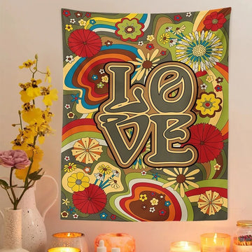 indie love colorful wall hanging tapestry