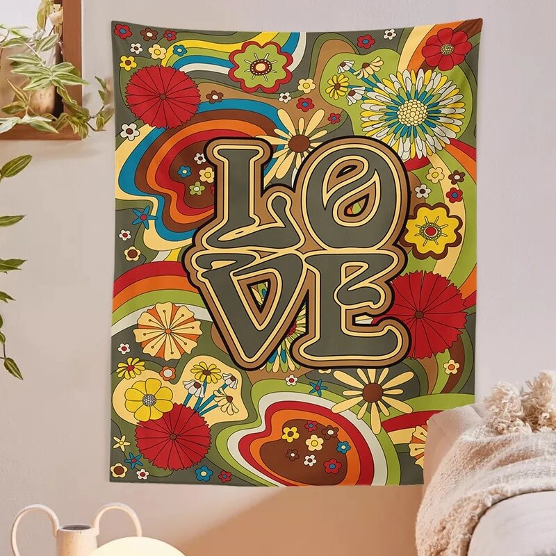 indie love colorful wall hanging tapestry