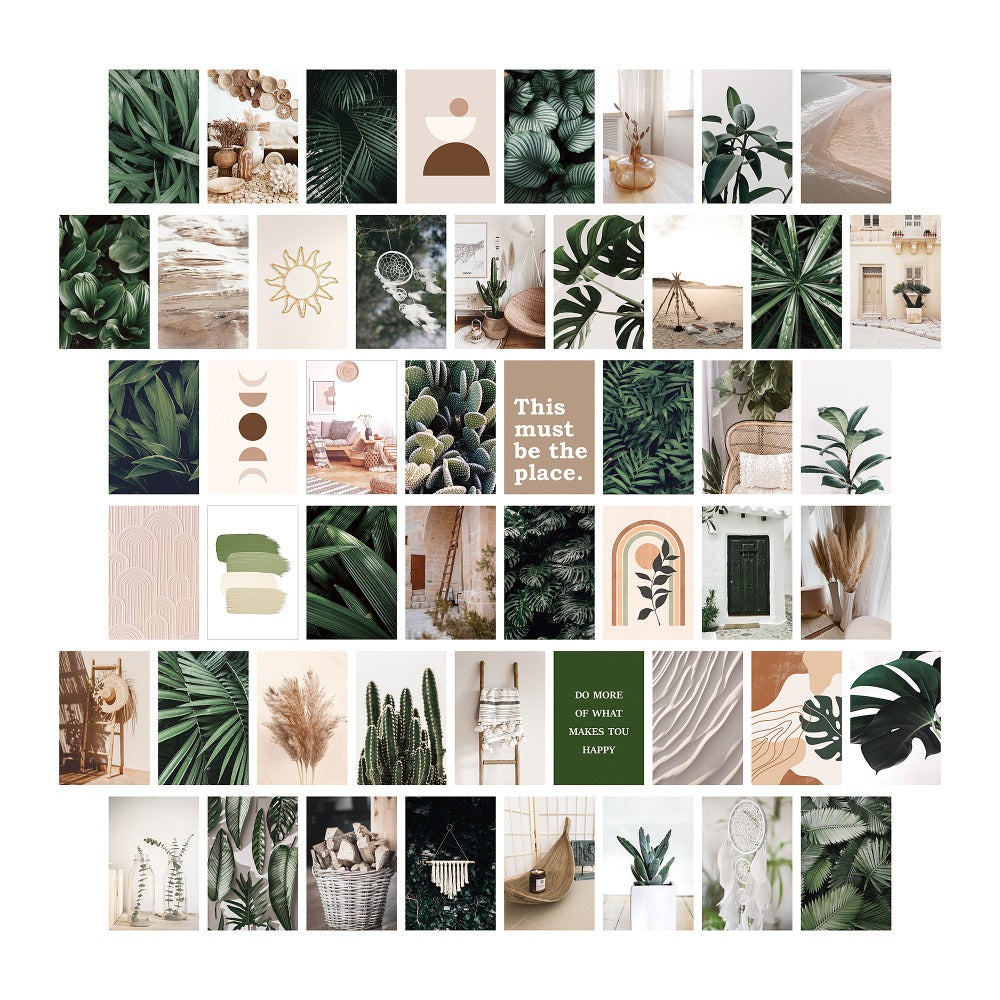 boho aesthetic tropical leaves and brown abstract prints wall collage poster cards roomtery