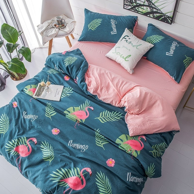 pink tropical flamingo aesthetic bedding duvet cover set roomtery
