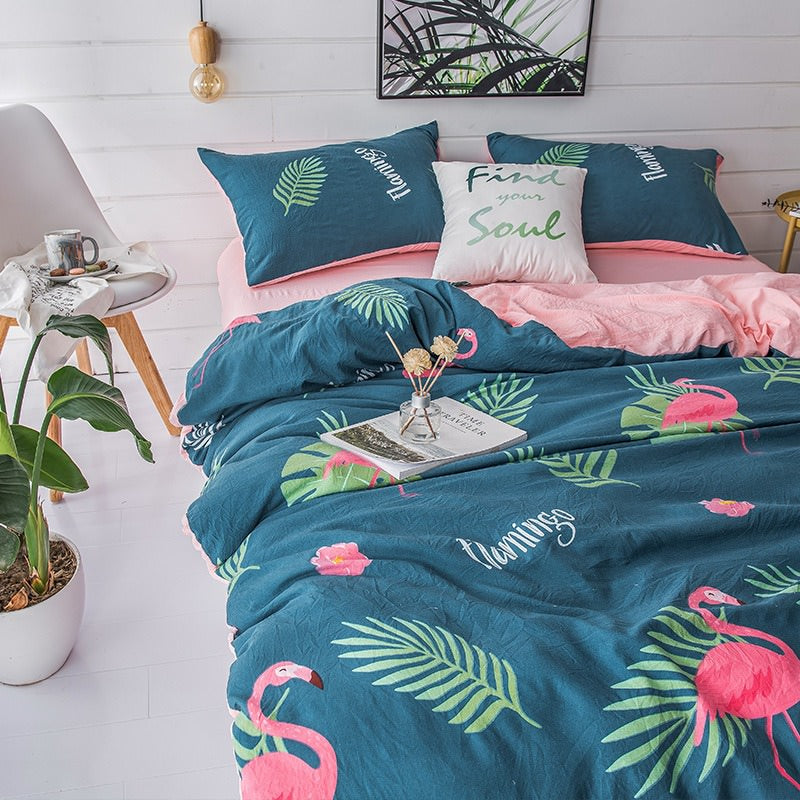 pink tropical flamingo aesthetic bedding duvet cover set roomtery