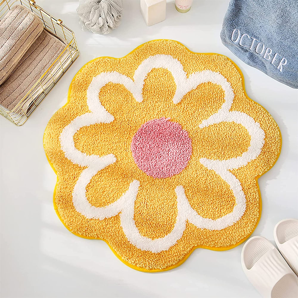 cute tufted furry daisy flower accent rug roomtery