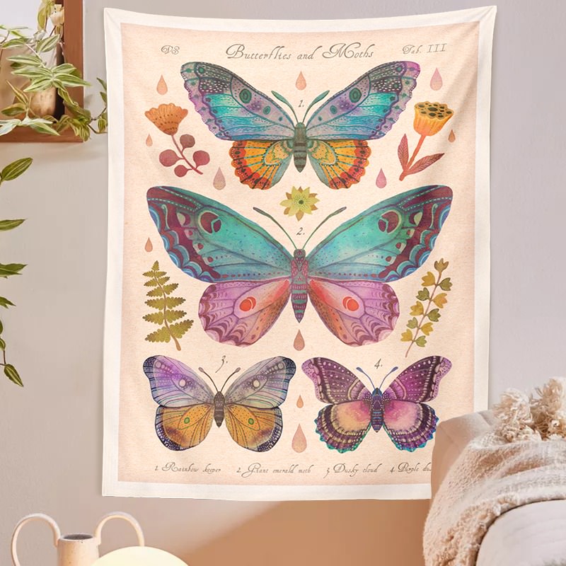 vintage butterflies cottagecore aesthetic wall decor tapestry wall art print roomtery