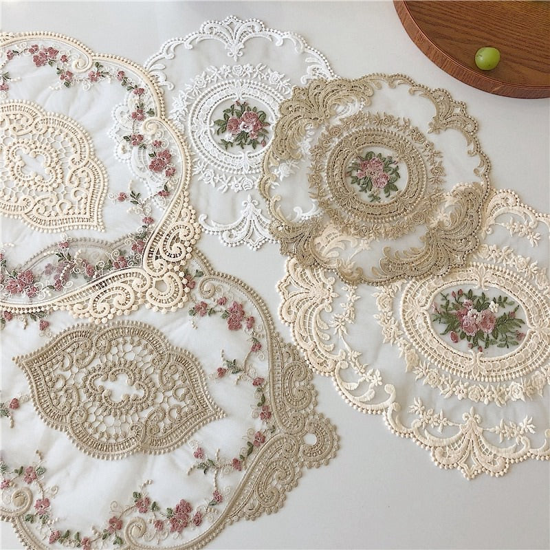 vintage cottagecore aesthetic lace placemat decorative embroidered vintage desk mat roomtery