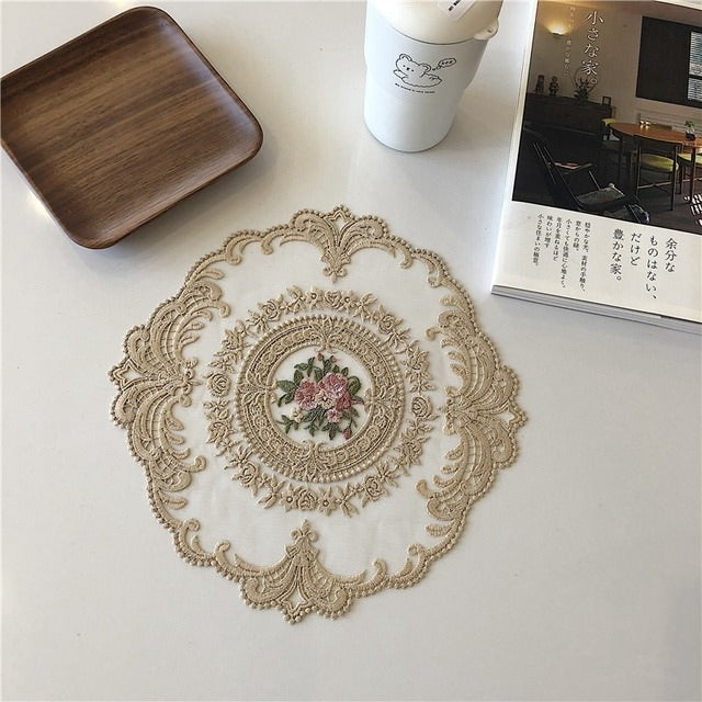vintage cottagecore aesthetic lace placemat decorative embroidered vintage desk mat roomtery
