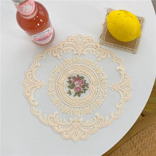 vintage cottagecore aesthetic lace placemat decorative embroidered vintage desk mat roomtery