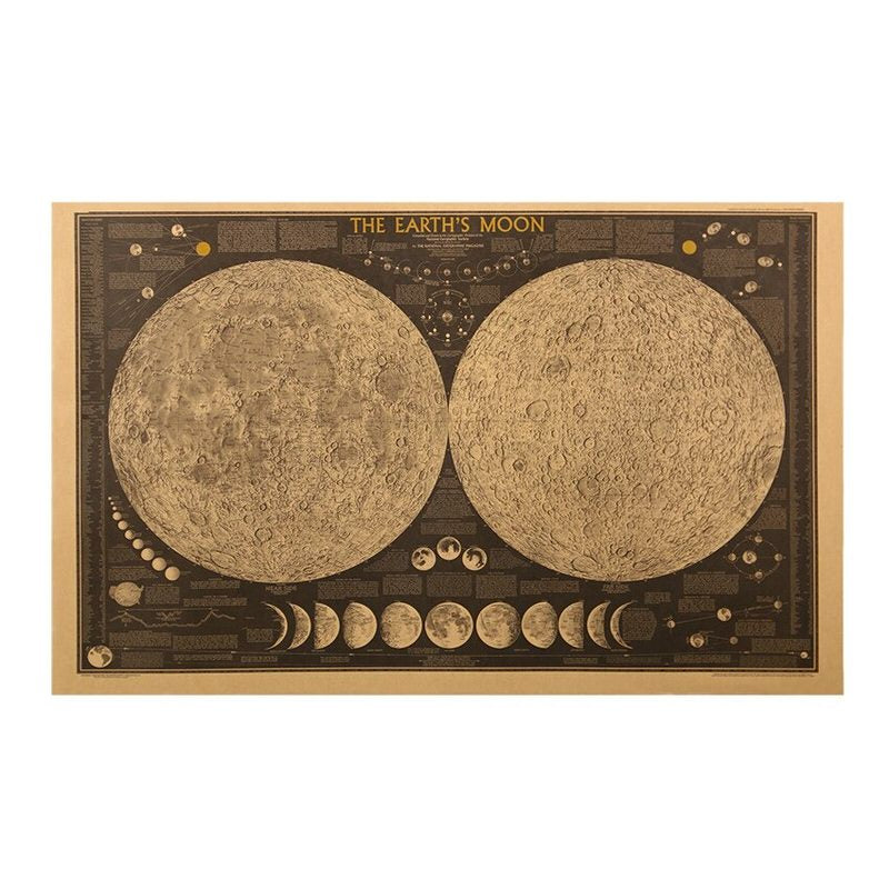 moon atlas map vintage poster of kraft paper roomtery