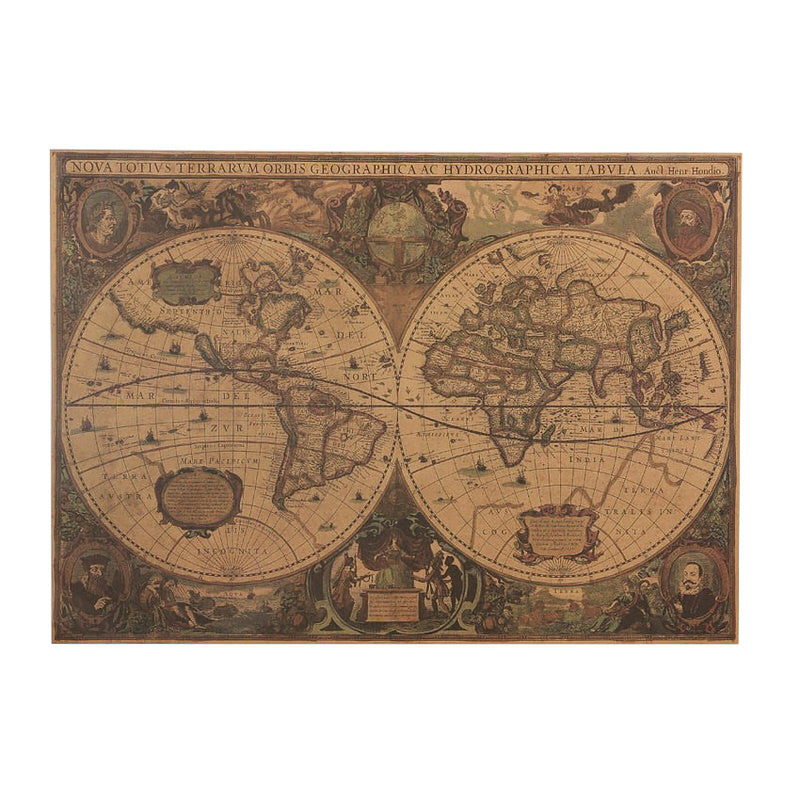 vintage retro world atlas map kraft paper aesthetic poster roomtery