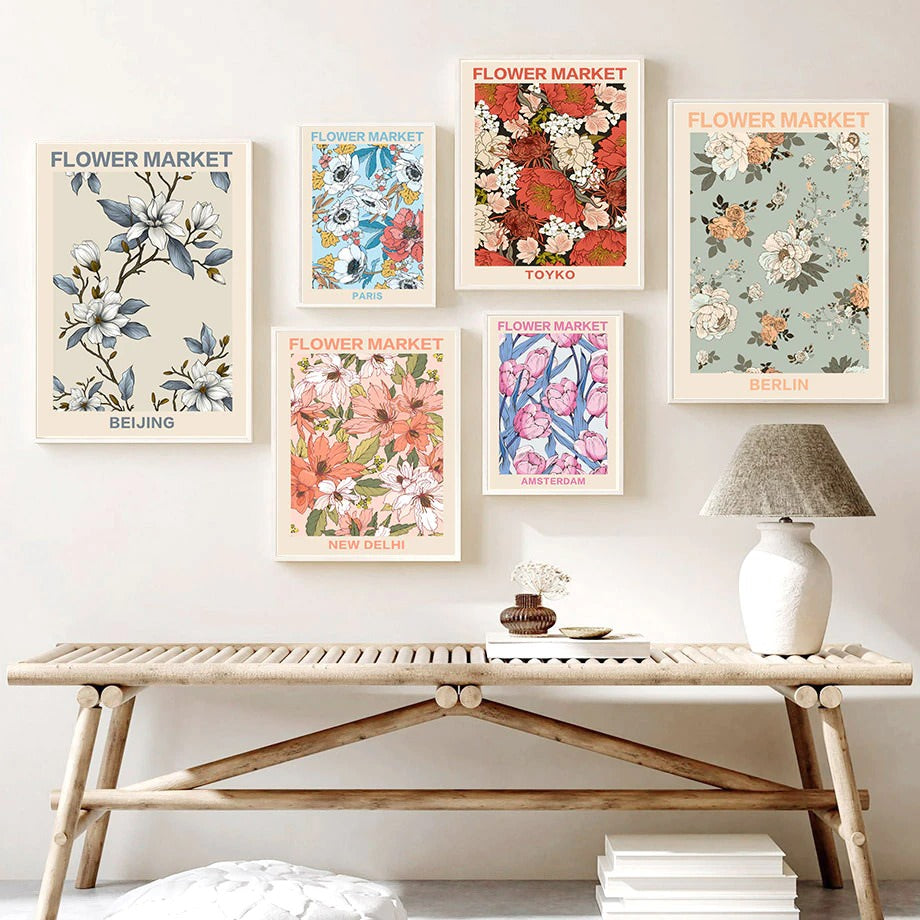 pastel pale vintage floral wall art painting flower market aesthetic canvas posters roomtery