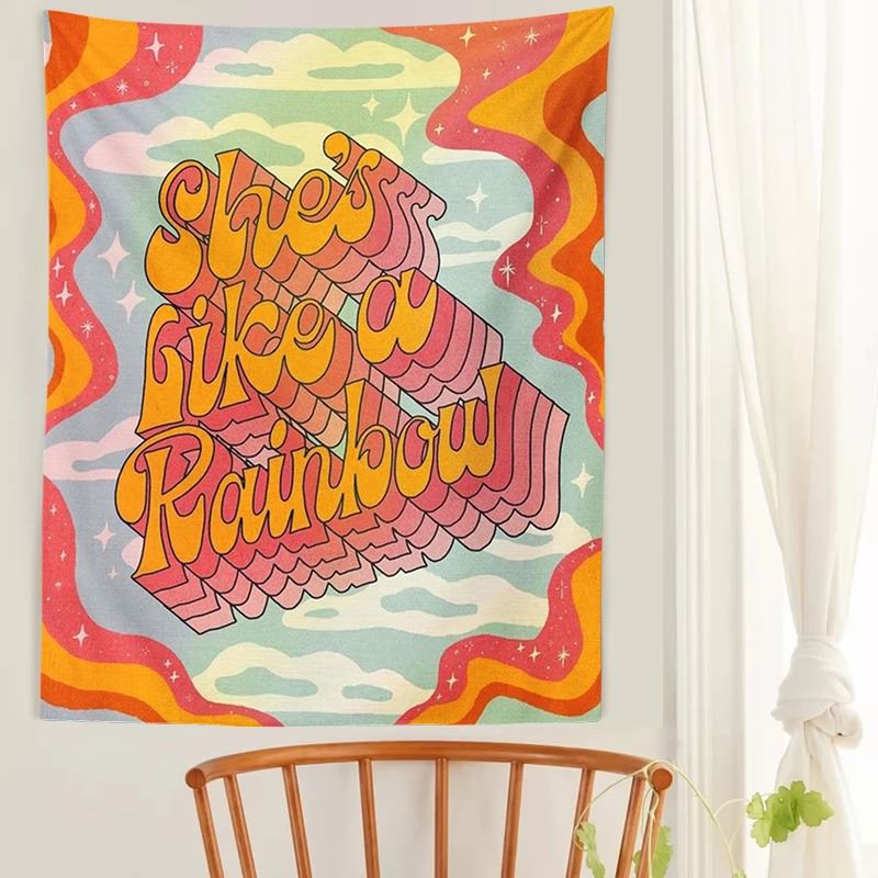 she like rainbow retro danish pastel vintage aesthetic wall hanging tapestry roomtery