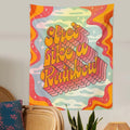 she like rainbow retro danish pastel vintage aesthetic wall hanging tapestry roomtery