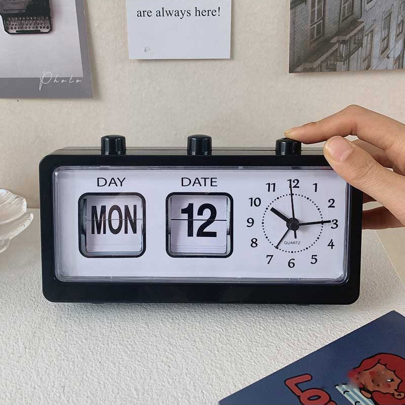 vintage retro style table mechanical flip clock Desktop Digital Clock with Calendar Clock Home Decor Vintage Home Decor roomtery