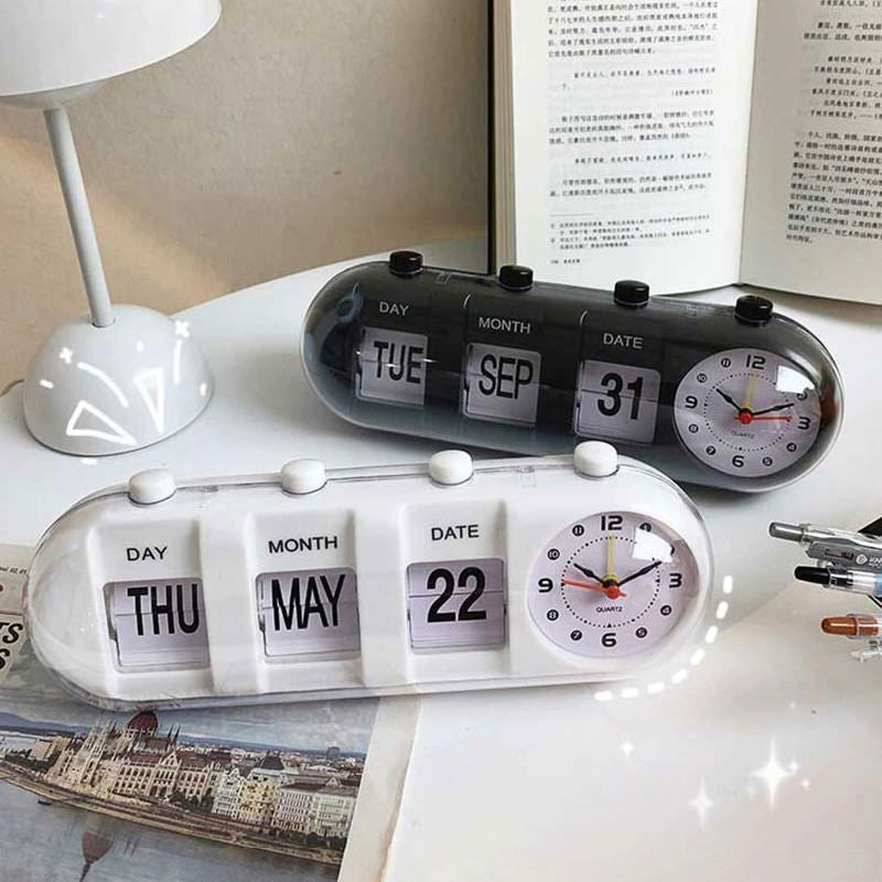 vintage retro style table mechanical flip clock Desktop Digital Clock with Calendar Clock Home Decor Vintage Home Decor roomtery