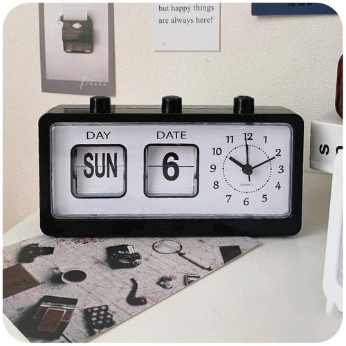 vintage retro style table mechanical flip clock Desktop Digital Clock with Calendar Clock Home Decor Vintage Home Decor roomtery