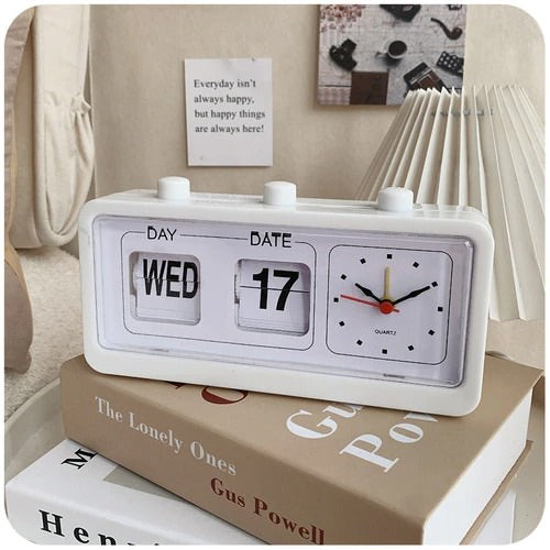 vintage retro style table mechanical flip clock Desktop Digital Clock with Calendar Clock Home Decor Vintage Home Decor roomtery