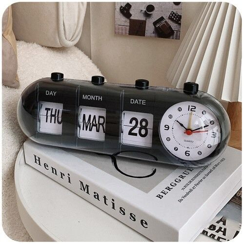 vintage retro style table mechanical flip clock Desktop Digital Clock with Calendar Clock Home Decor Vintage Home Decor roomtery