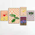 wavy checkered 80s vintage cocktails canvas wall art print aesthetic posters roomtery