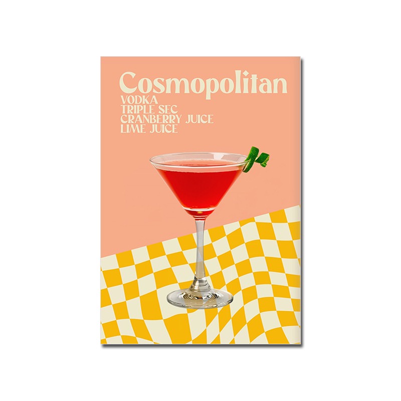 wavy checkered 80s vintage cocktails canvas wall art print aesthetic posters roomtery