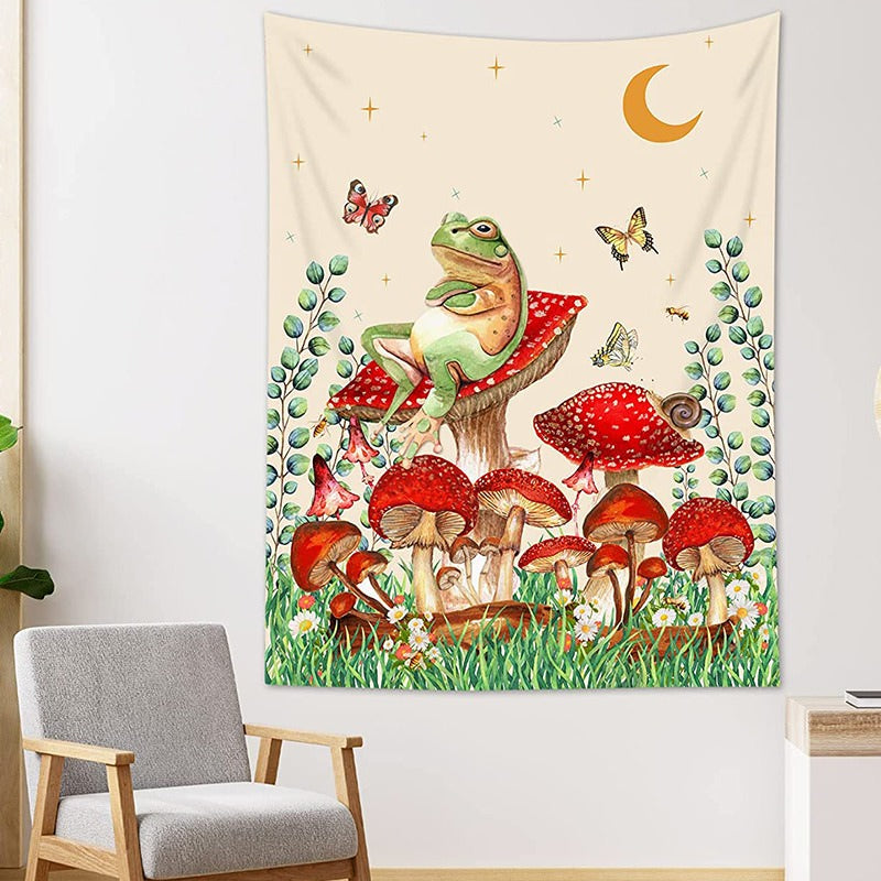 frog mushroom indie aesthetic wall hanging tapestry roomtery
