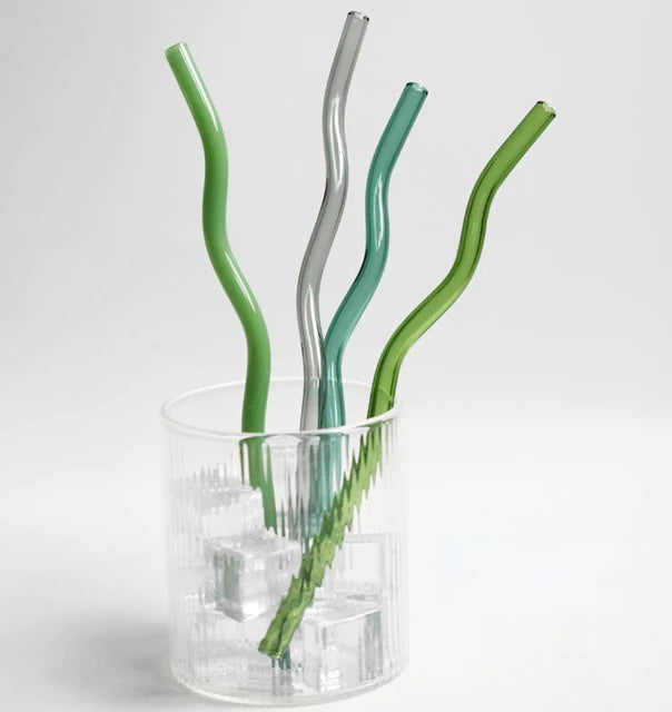 2pcs Colorful Wavy Glass Straw Accessories Reusable Clear