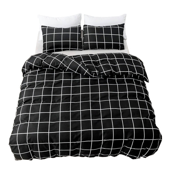 White on Black Grid Bedding Set Aesthetic Bedding roomtery