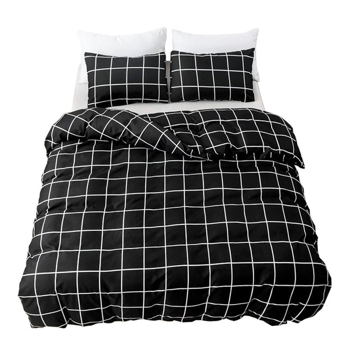 White on Black Grid Bedding Set Aesthetic Bedding roomtery