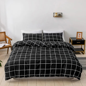 black and white grid thin white stripe on black background grid duvet cover set roomtery