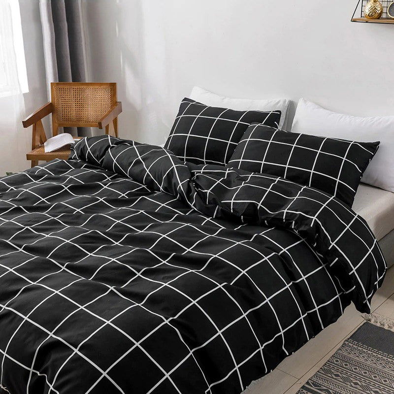 black and white grid thin white stripe on black background grid duvet cover set roomtery