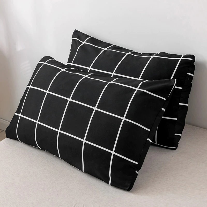 White on Black Grid Bedding Set Aesthetic Bedding roomtery