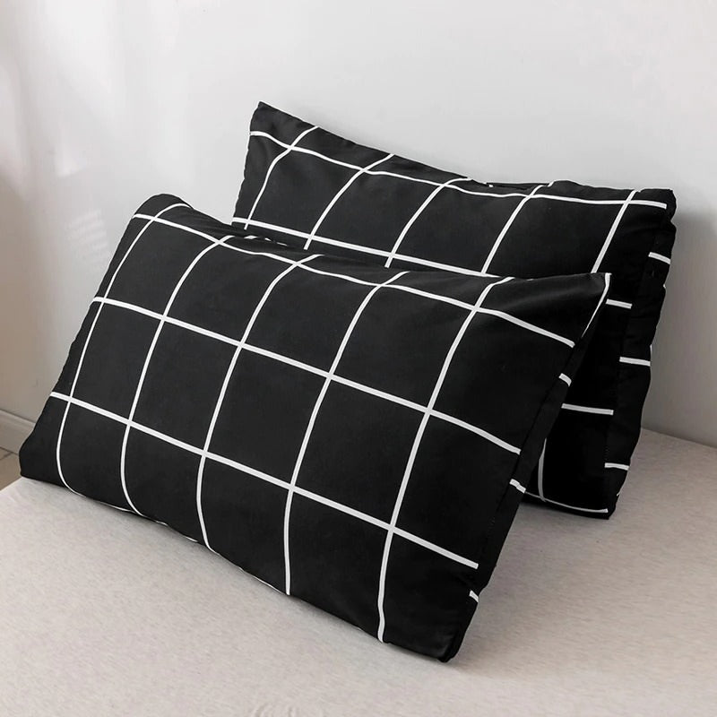 black and white grid thin white stripe on black background grid duvet cover set roomtery