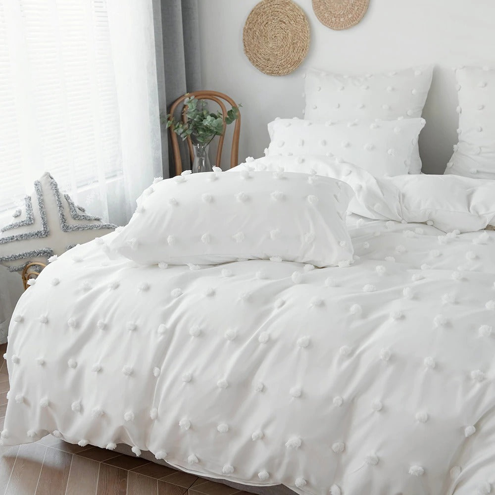 white plush tassels soft aesthetic bedroom bedding set roomtery 