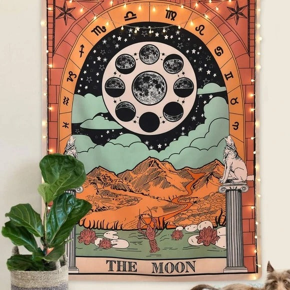 The Moon Tarot Colored Tapestry