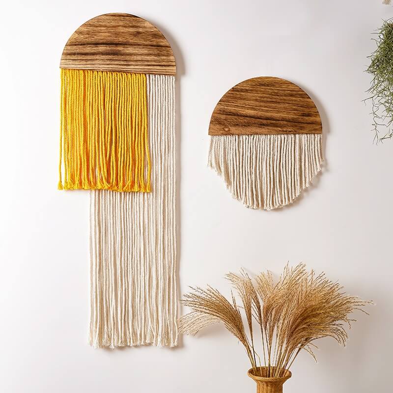 wooden macrame semicircle aesthetic wall hanging decor
