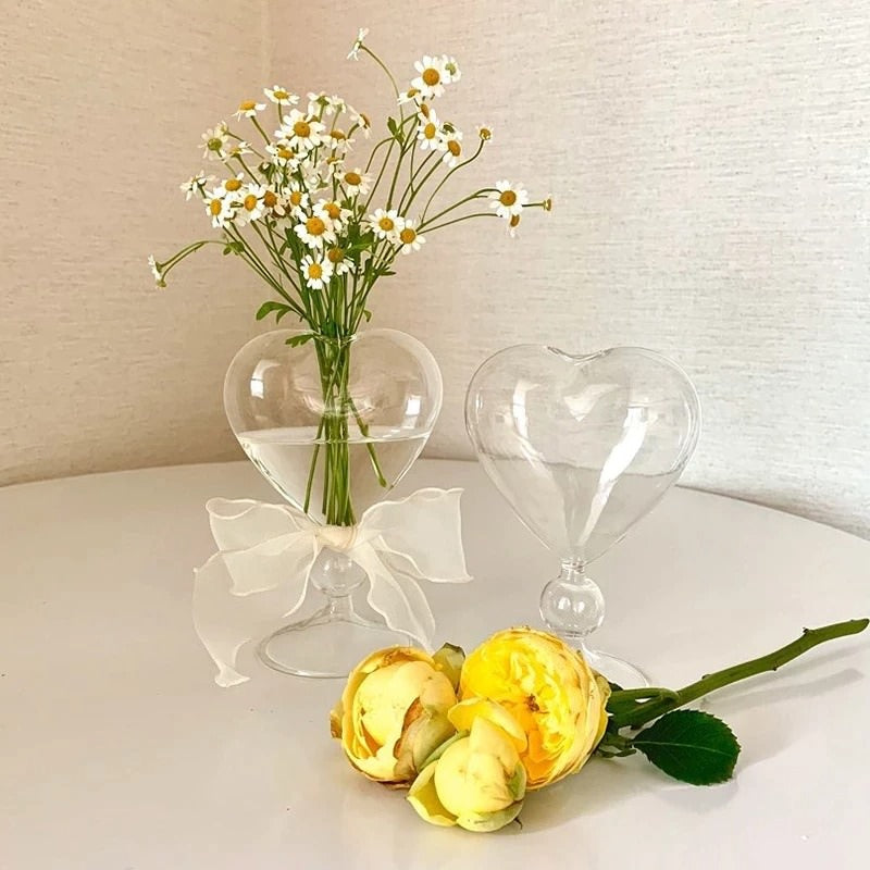 y2k aesthetic heart shaped clear glass vase for scents and flower room accents and decor roomtery