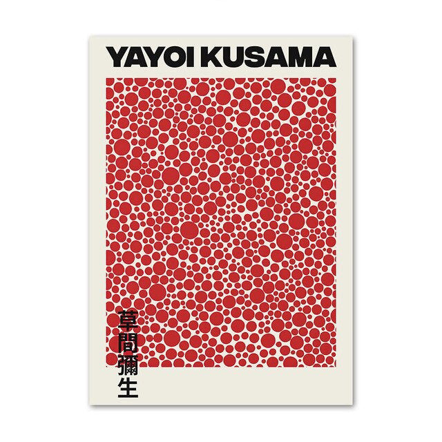kusama art red black dots gallery wall canvas wall art aesthetic posters roomtery