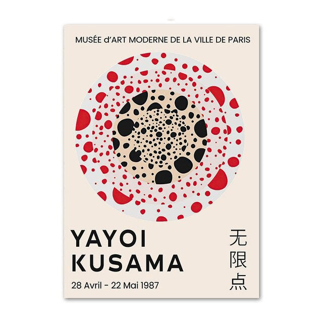 kusama art red black dots gallery wall canvas wall art aesthetic posters roomtery