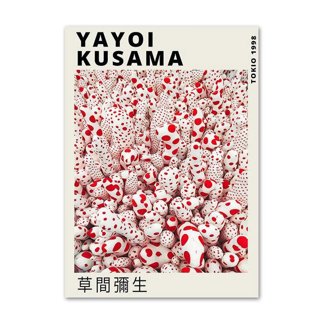 kusama art red black dots gallery wall canvas wall art aesthetic posters roomtery