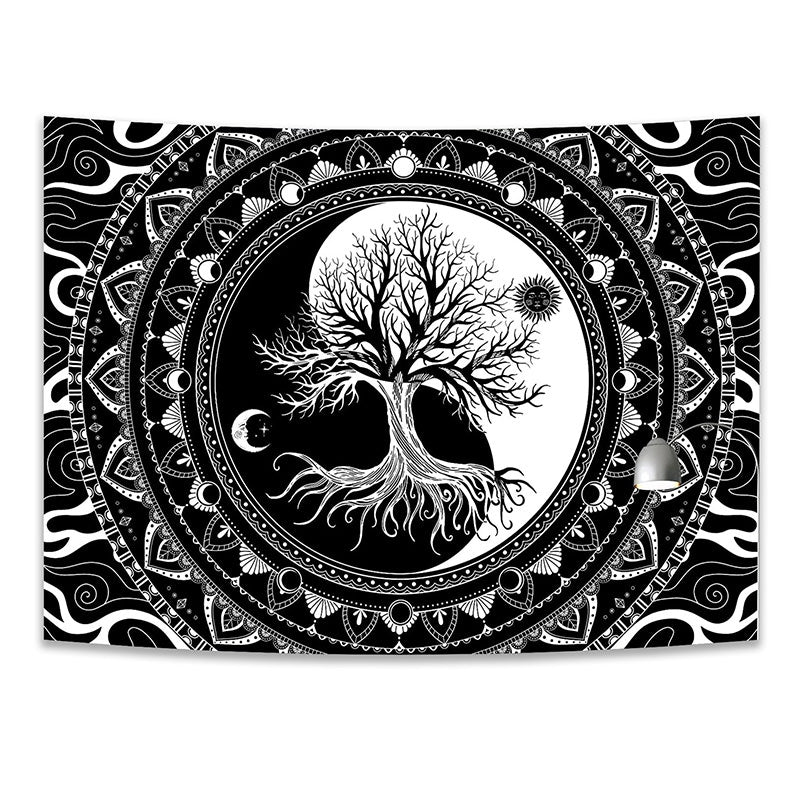 yin yang black white tree if life aesthetic wall hanging decor tapestry roomtery